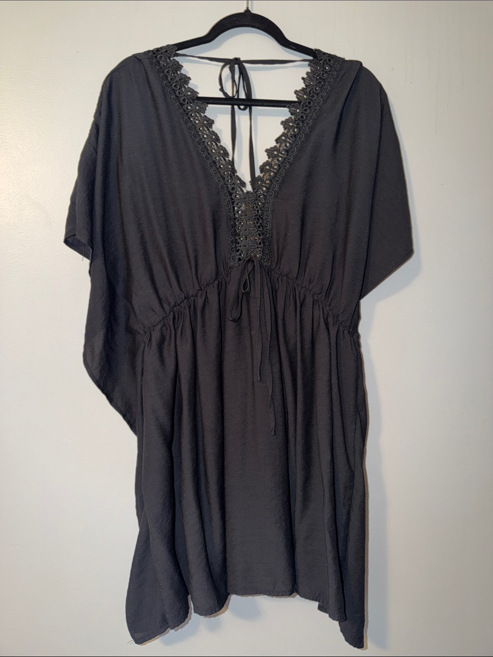 Black Crochet-Trim V-Neck Swim Coverup